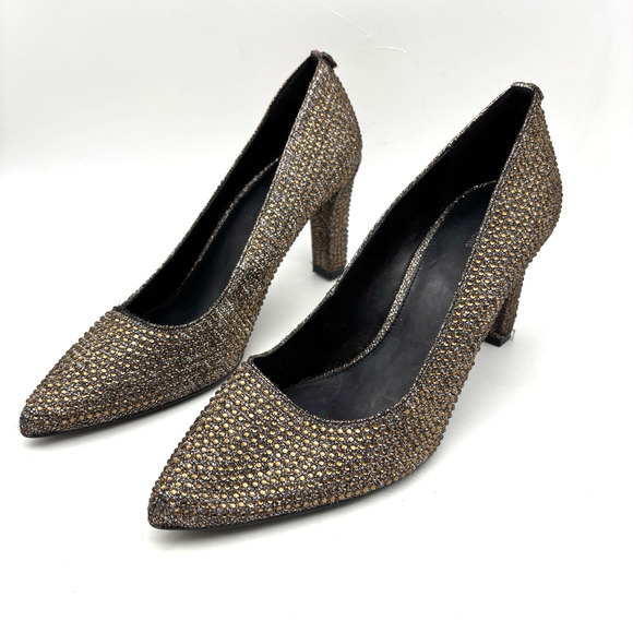 Michael Kors ABBI FLEX Bronze Glitter Rhinestone Block Pump Heels Women's 10M - Picture 5 of 16